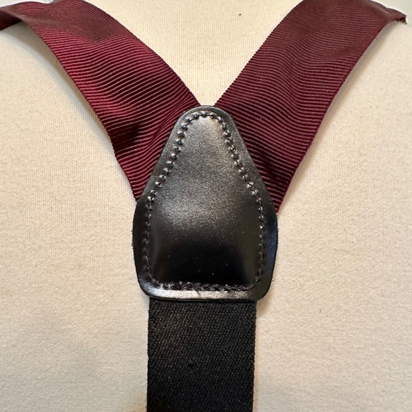 Vintage Suspenders Maroon Grosgrain Black Leather Ends Made in England Unworn - Picture 2 of 15